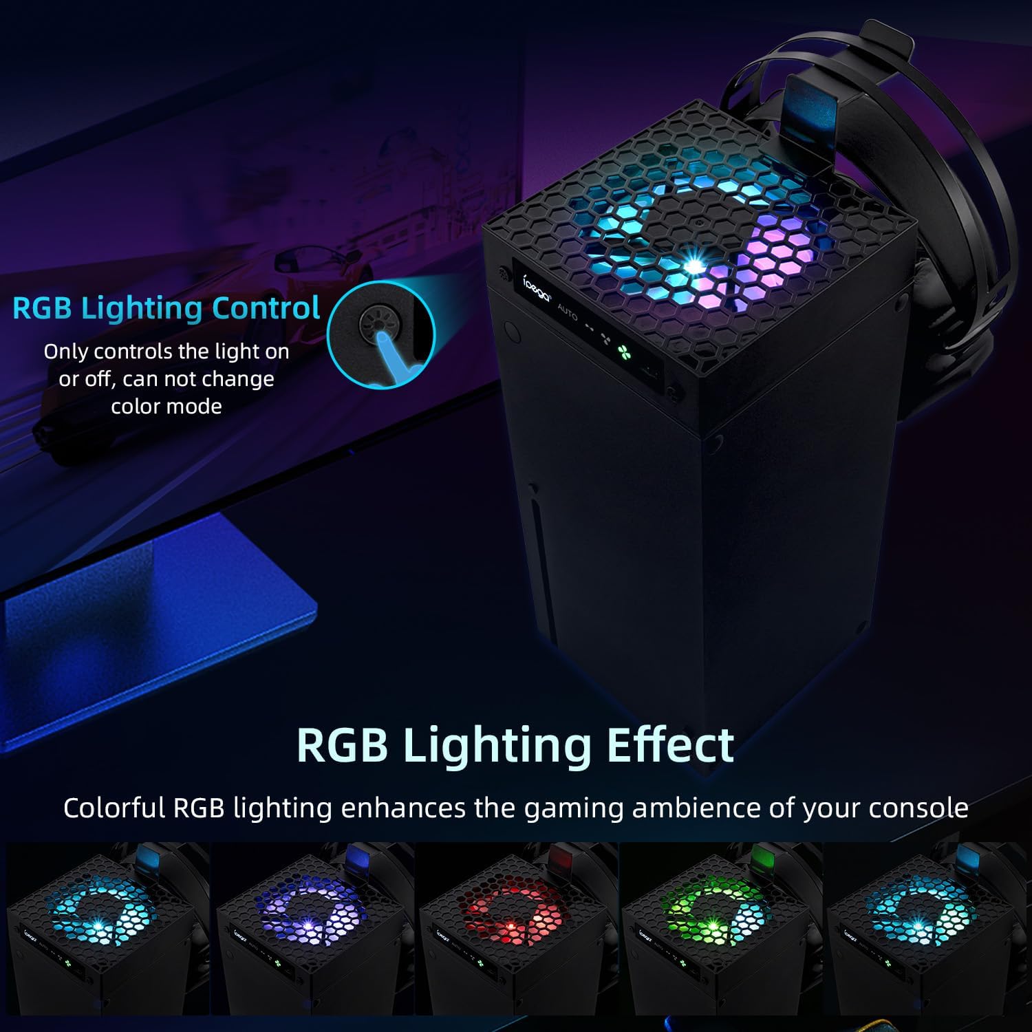 Thumbnail 4 de Mcbazel ventilateur de refroidissement automatique pour Xbox Series X (PWM, 3 vitesses, RGB, support casque) – Noir