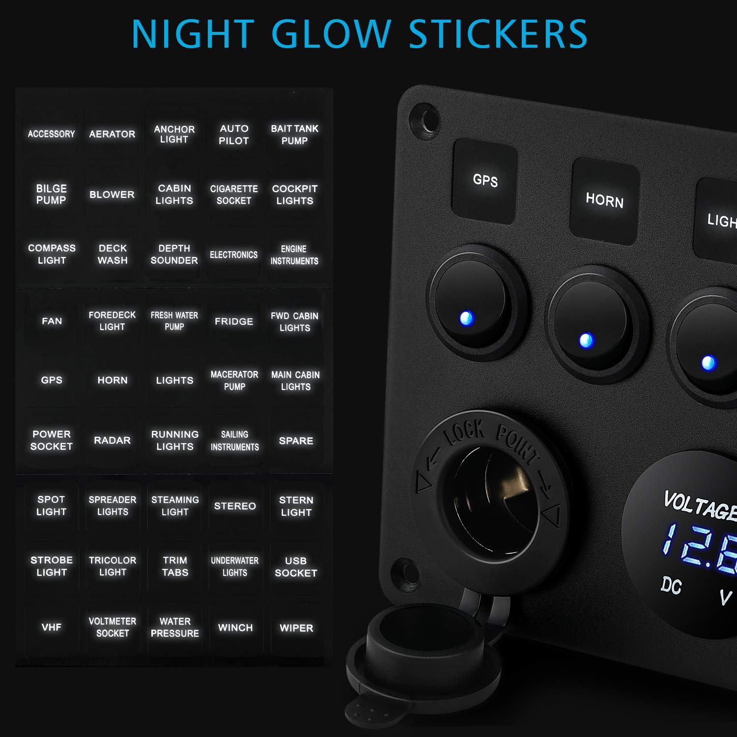 Thumbnail 6 de Kohree 12V Schalterpanel 5-Gang mit IP65, Dual-USB (QC 3.0) und LED-Voltmeter