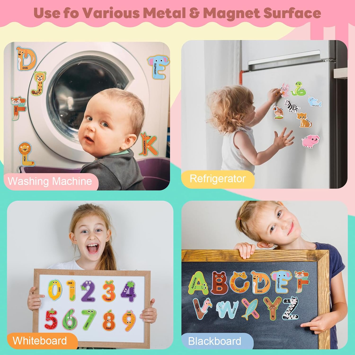 Detalle de 52Pcs Kids Fridge Magnets Set: Animal & Alphabet Letters ( Toddlers 3-5 )