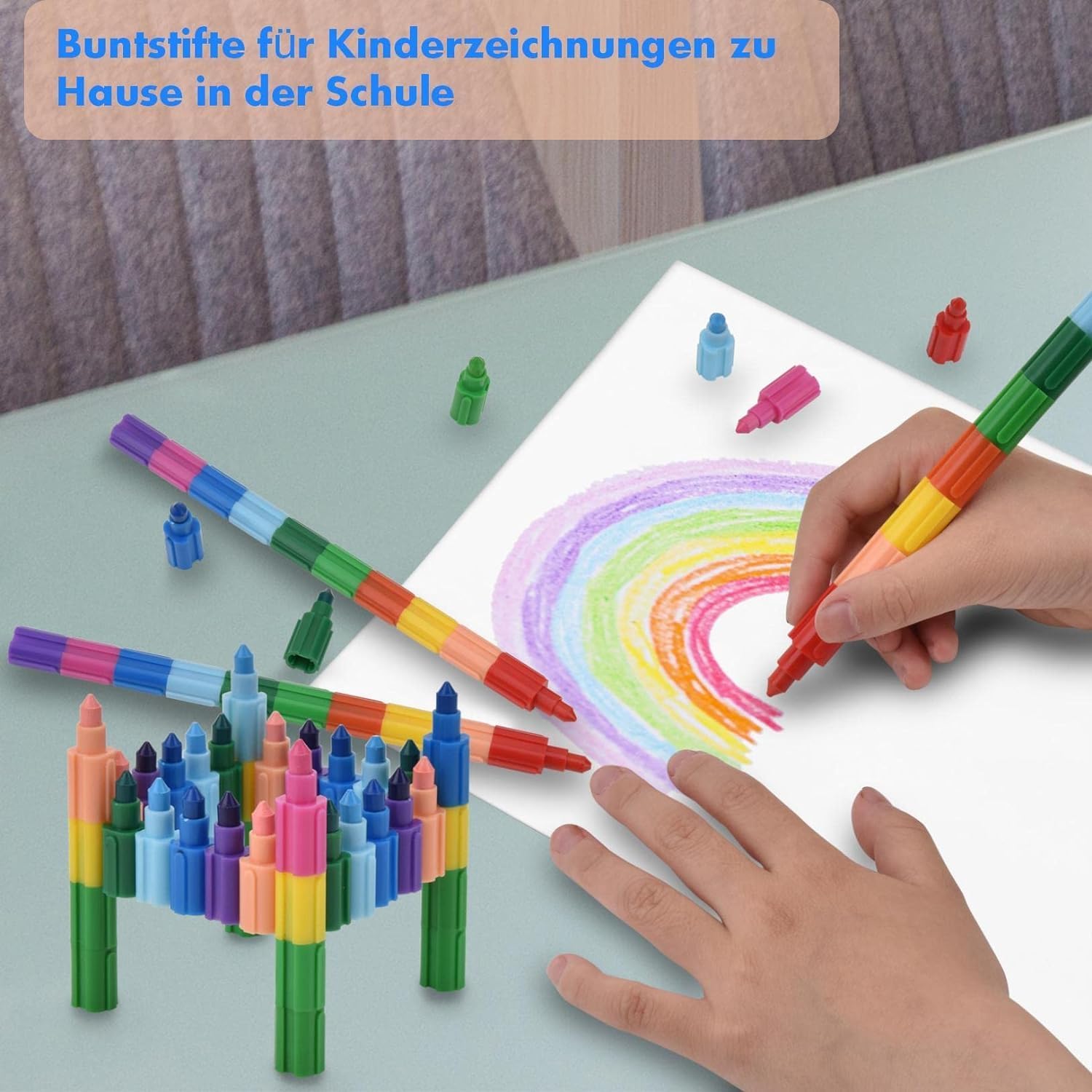 Detalle 2 de DealKits 14 Stück stapelbare Wachsmalstifte – 10 Farben, ungiftig mit ABS-Gehäuse