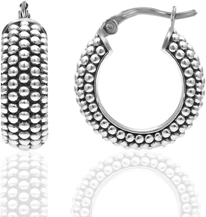 Detalle de LeCalla 925 Sterling Silber Bali-Stil Hoop Ohrringe – 20 mm, Click-Top, Antik Zwei-Ton