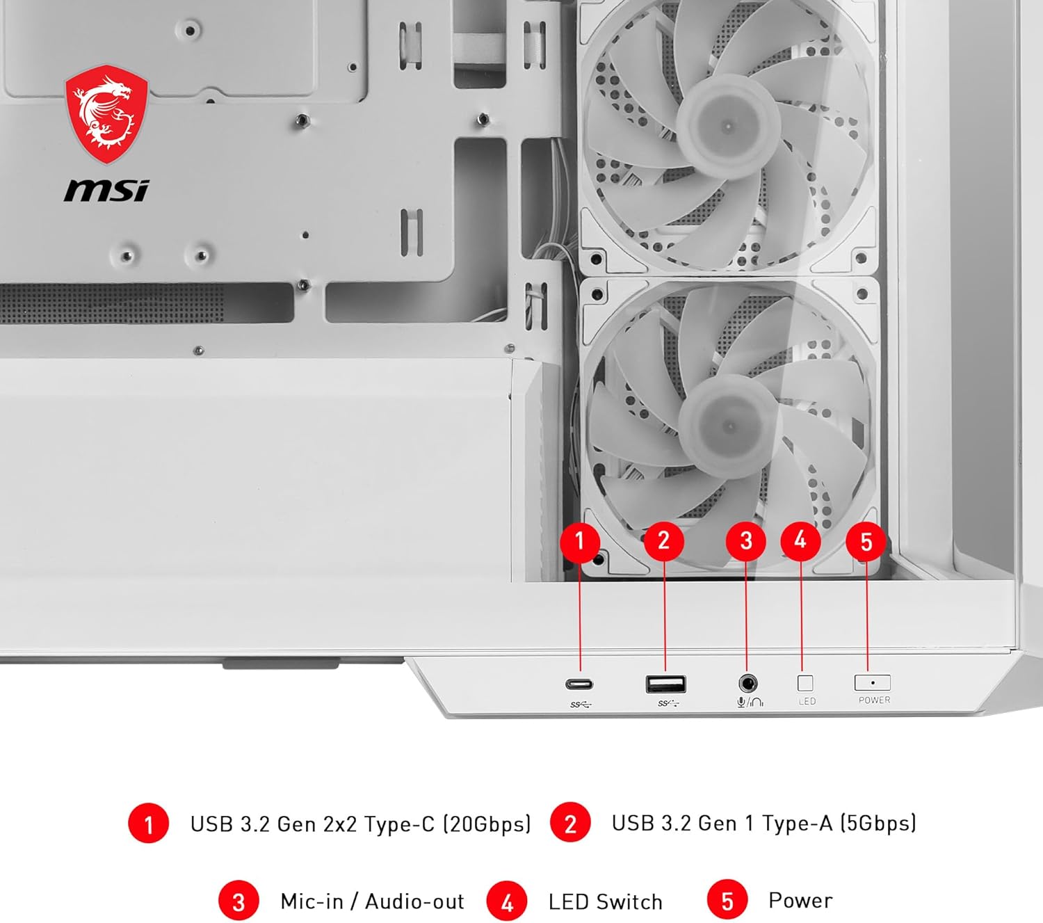 Thumbnail 3 de MSI MAG PANO M100R PZ Micro-ATX PC Case (White)
