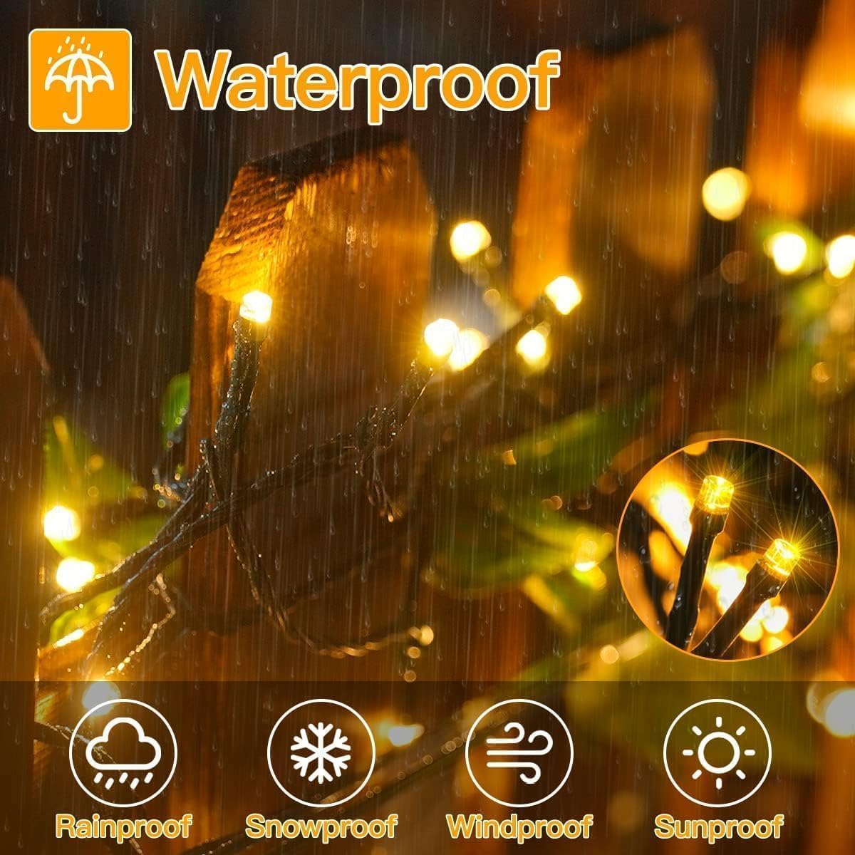 Detalle de Ollny 100m 1000 LED Long Fairy Lights – Mains Powered, IP44 Outdoor String Lights