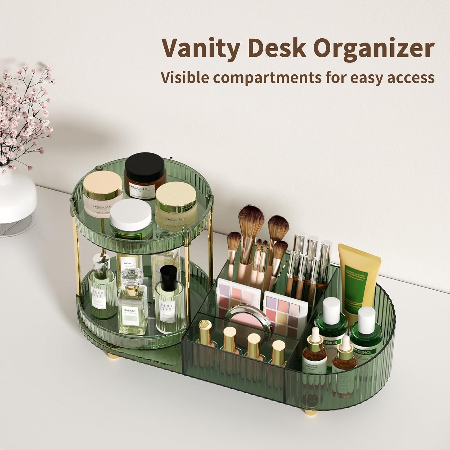 Detalle 1 de Jywantful makeup storage 360° Rotating Makeup Organizer, Dark Green Acrylic