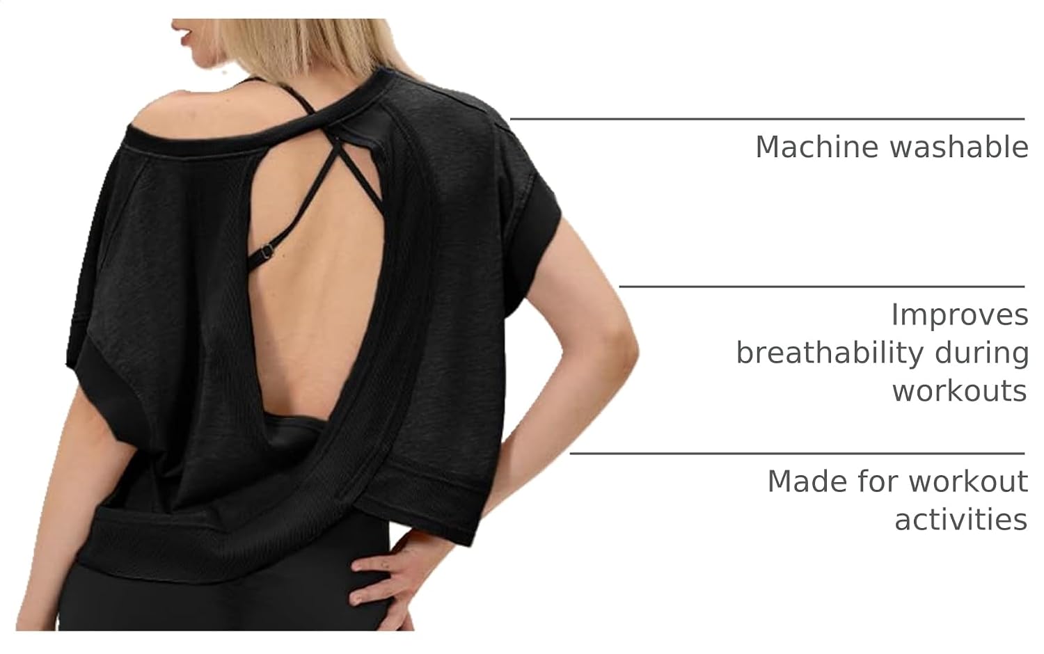 Detalle 2 de UNIANKIYA Open Back Workout Tops for Women — Breathable, Easy-Pull Crop Tee for Gym, Yoga, and More