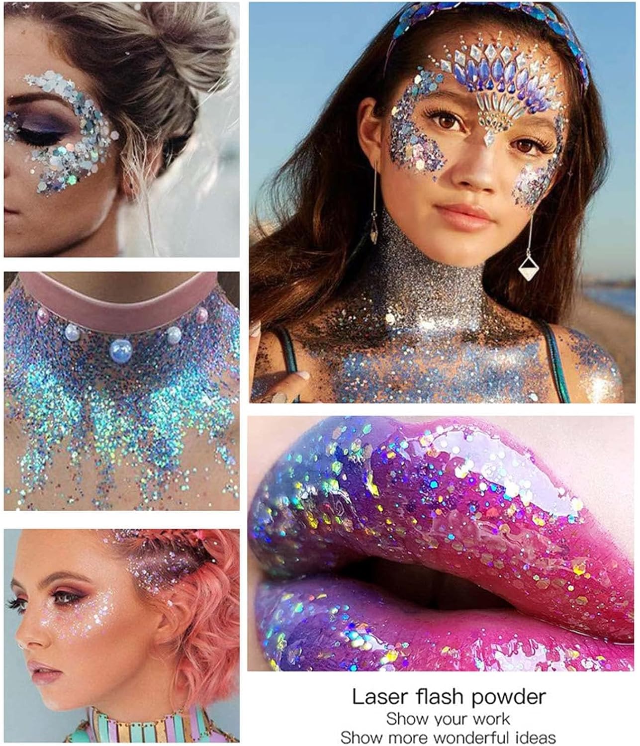 Detalle de Prreal Body Glitter Gel 50 ml – Mermaid Sequins Liquid Gel Kit (White) für Festival, Maske & Party Make-up