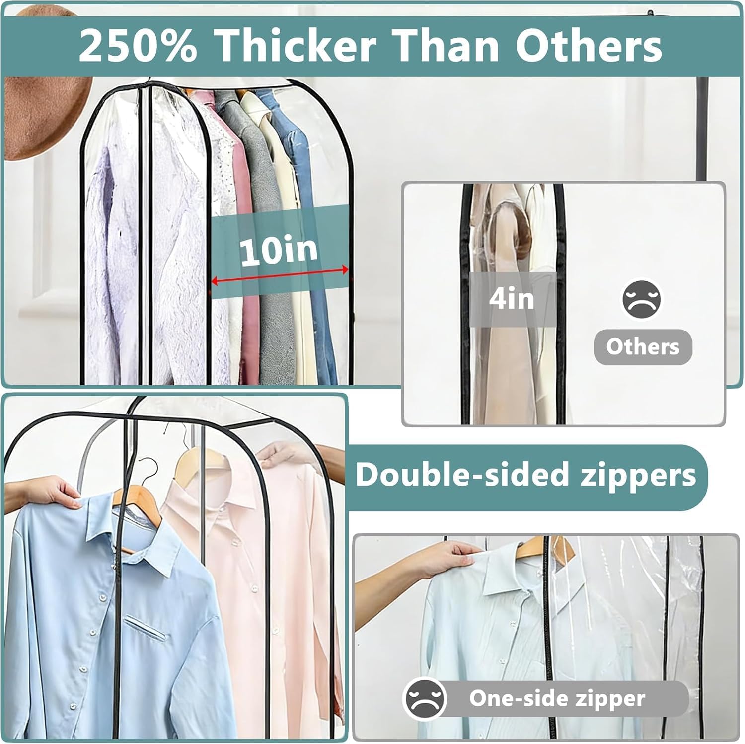 Thumbnail 1 de Wonninek Clear Garment Bags 4 Pack – Extra Wide 25cm Gusset, 102cm Long