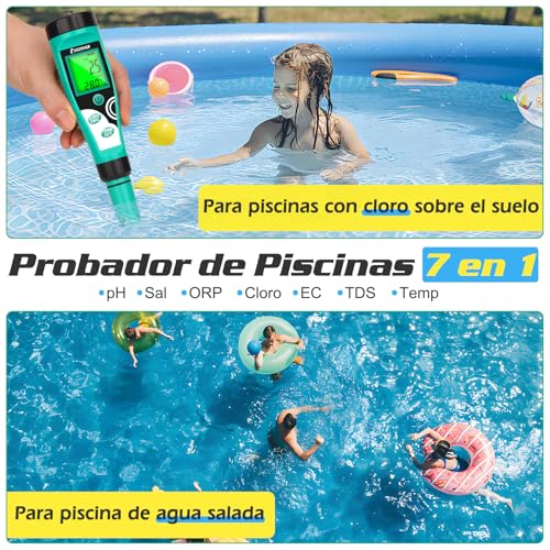 Thumbnail 3 de UIUZMAR Medidor 7 en 1 para Piscinas: pH, Cloro, Salinidad, ORP, TDS, EC y Temp con Soluciones de Calibración