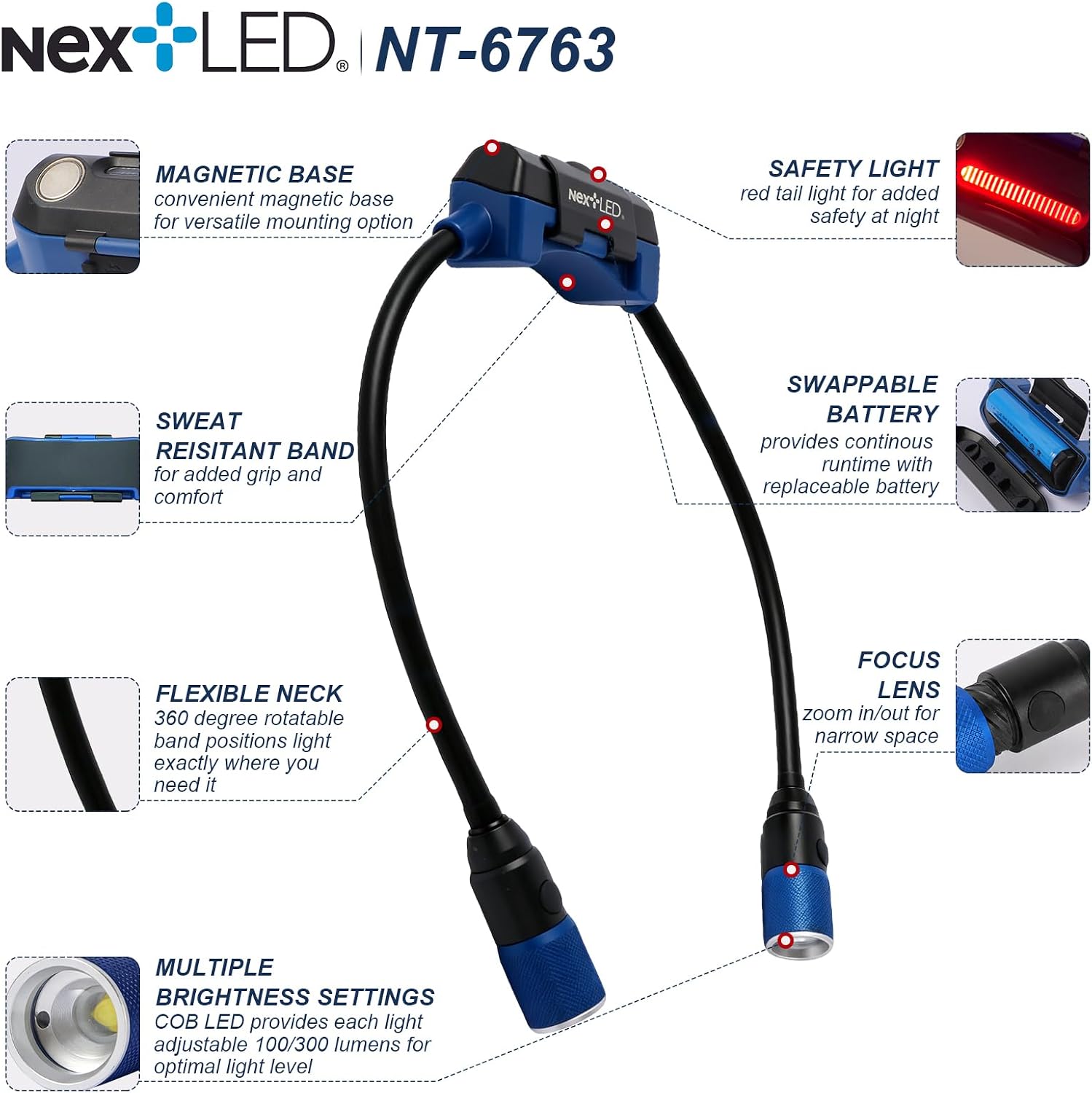 Thumbnail 1 de NextLED 充電式ネックライト LED作業灯 フレキシブルアーム・ズーム調整・防水機能
