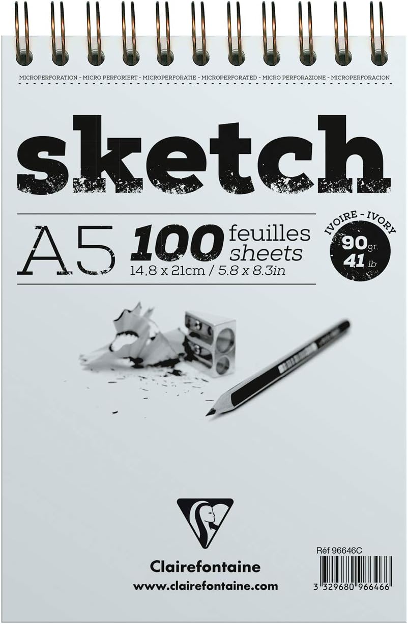 Thumbnail 4 de Clairefontaine 96604Cpack – Bloc Spiralé en-tête Papier Sketch, 100 feuilles A4, 90 g, lot de 5