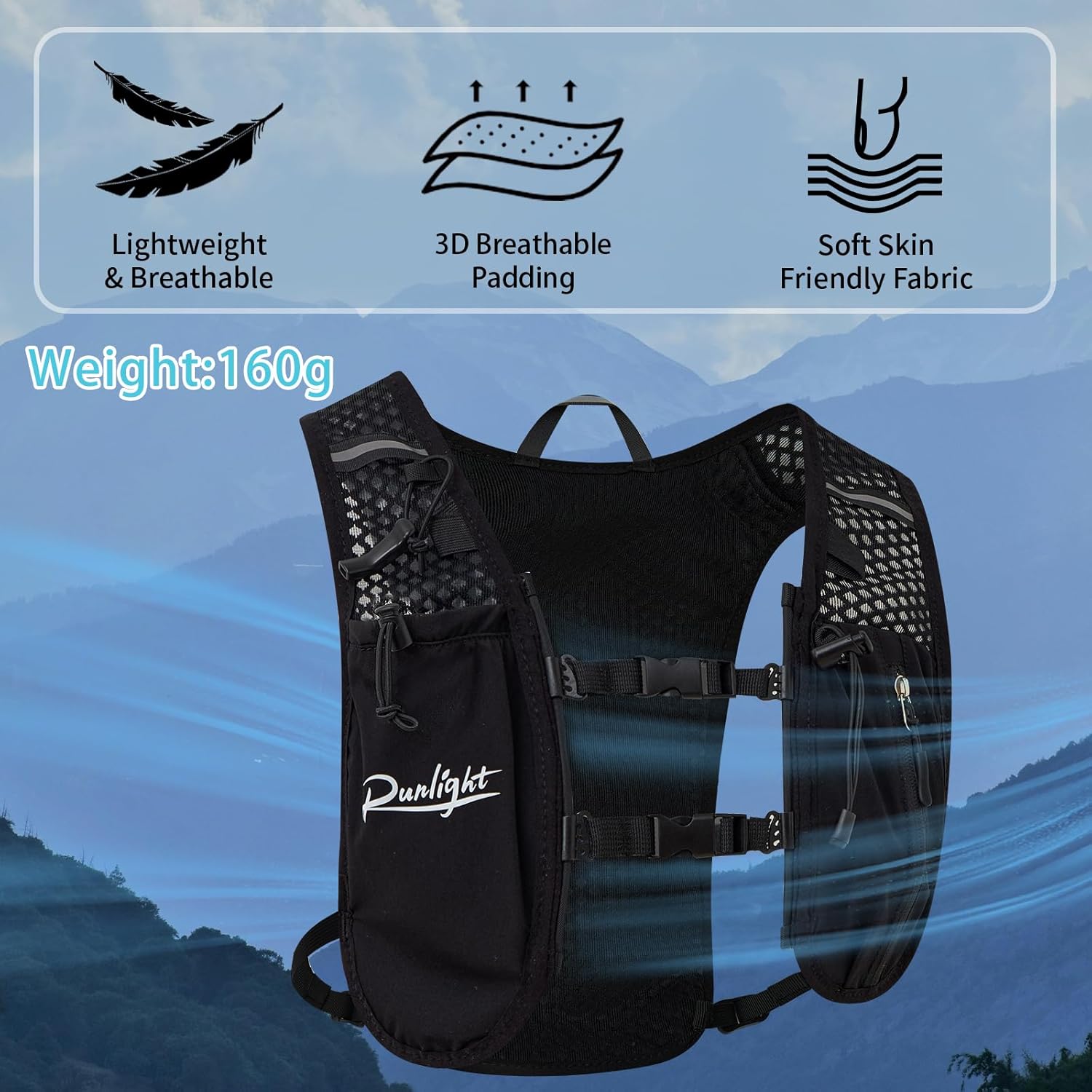 Thumbnail 4 de Running Vest Women Men Night Reflective Hydration Vest with 1500ml Soft Water Bottle
