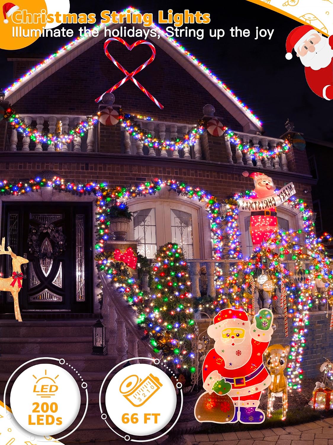 Detalle 2 de BrightChristmas NYA0200J 200 LED Christmas Lights, 66 ft, Multicolour