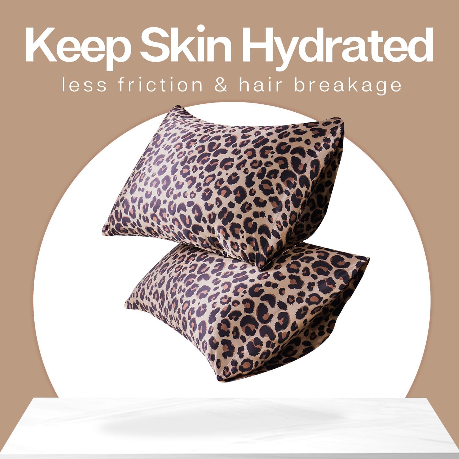 Detalle de MR&HM Queen Satin Pillowcases, 2-Pack, Brown Leopard, Envelope Closure