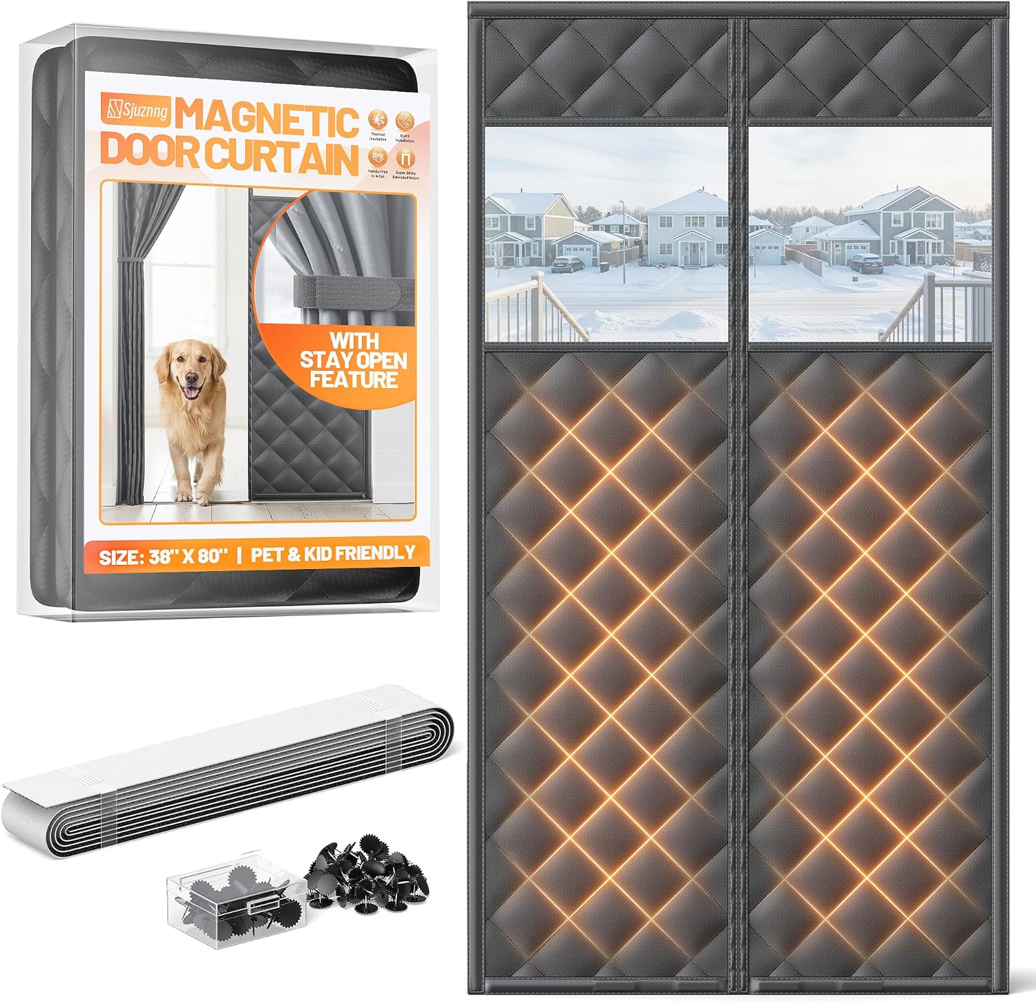 Detalle de Sjuznng Black-38x80-97x202 Magnetic Insulated Door Curtain with Clear Window