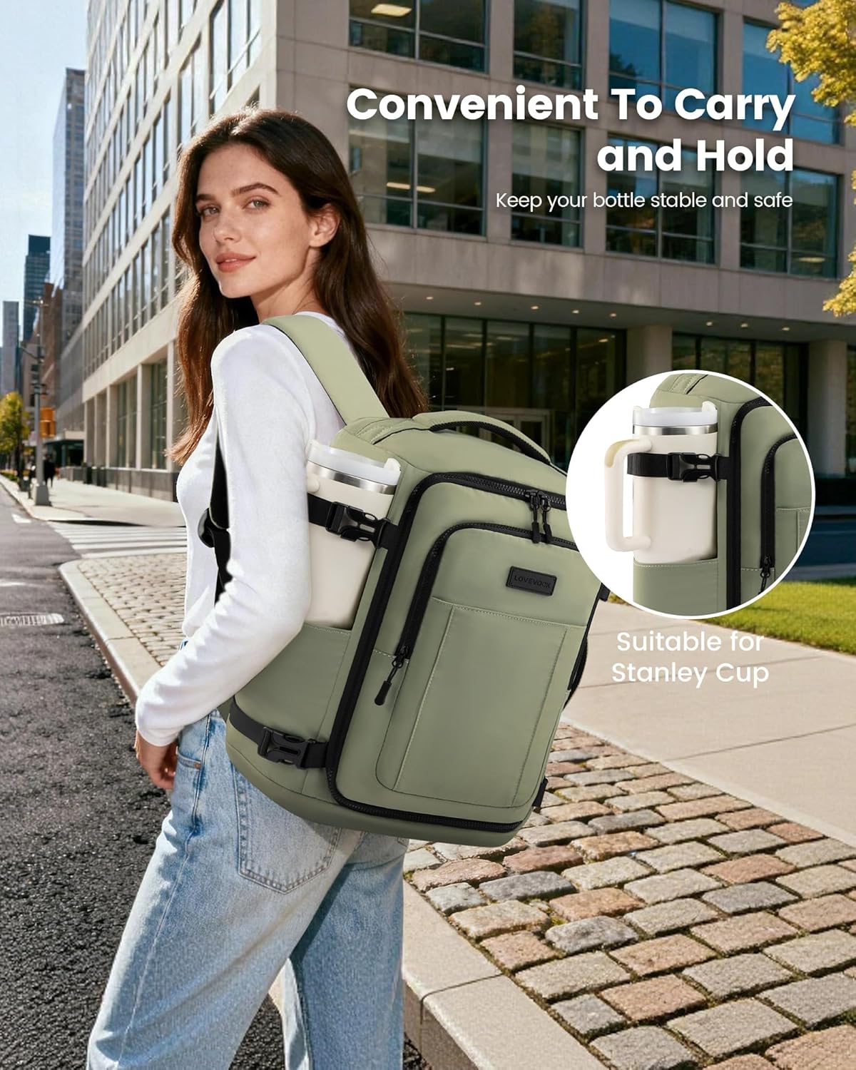 Detalle 2 de LOVEVOOK Ryanair Handgepäck 40x30x20 Damen-Rucksack mit 14‑Zoll-Laptoptasche
