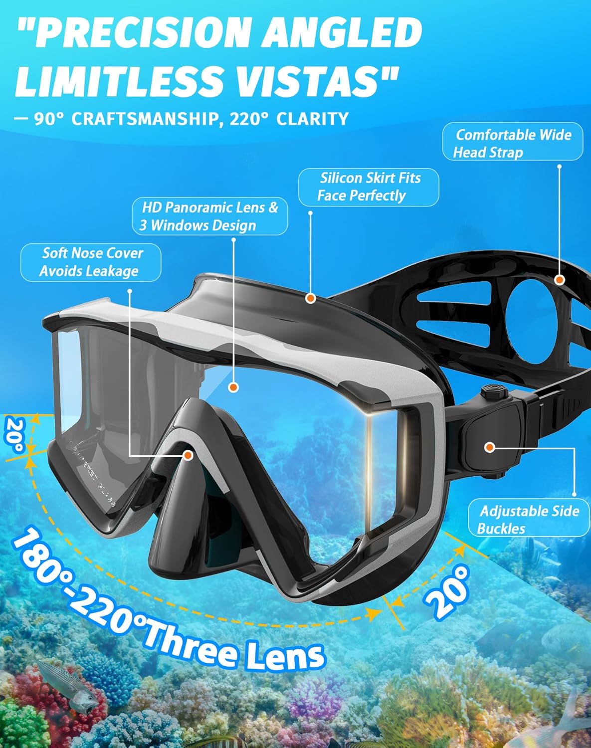 Detalle de Greatever Pano 3 Snorkel Mask 3 Window