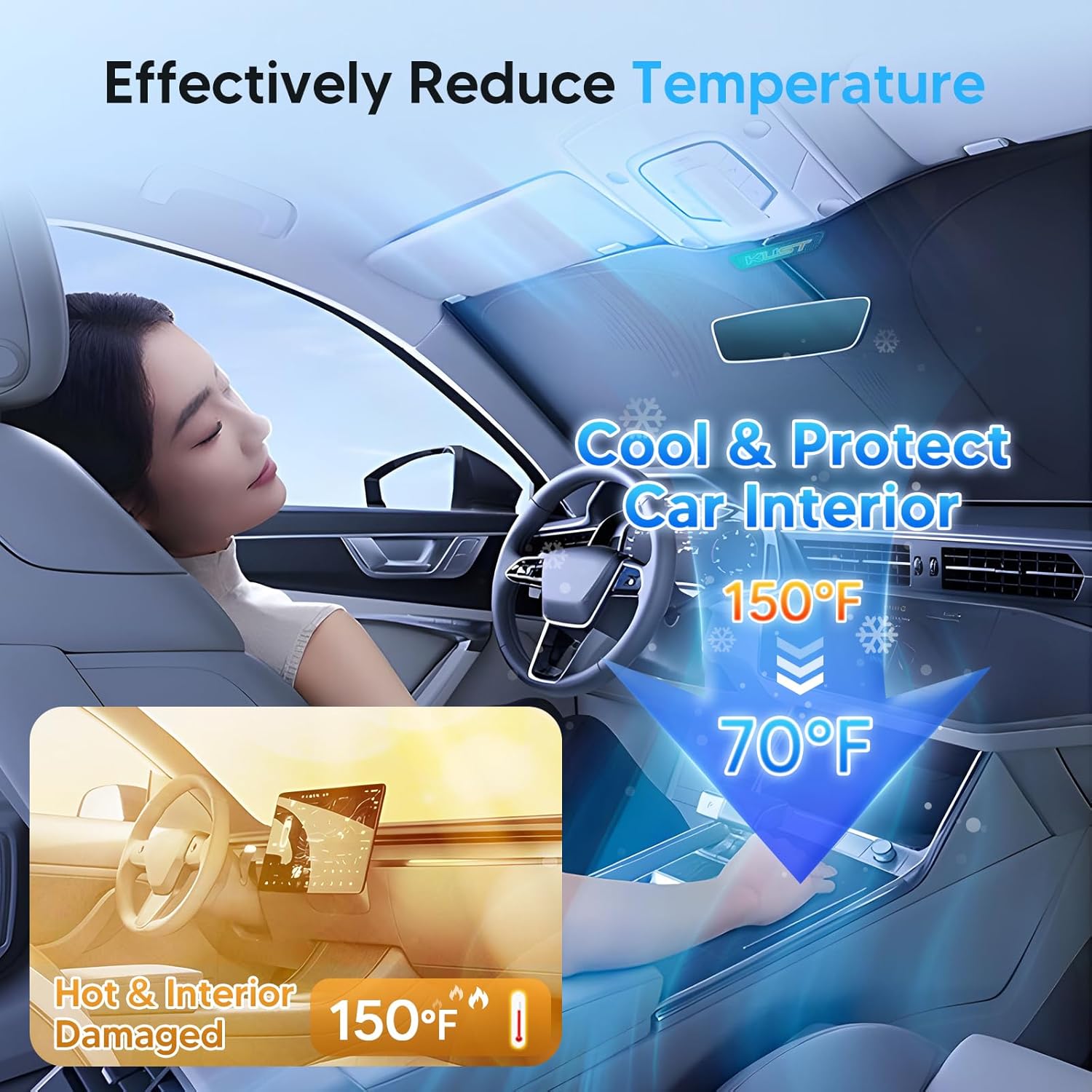 Detalle 2 de KUST Windshield Sun Shade for Tesla Model Y 2025