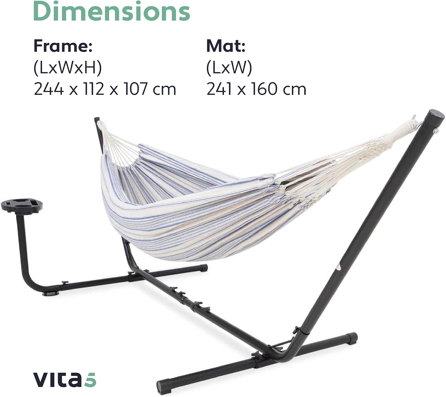 Thumbnail 6 de VITA5 5372801 hängmatta med ställning, justerbar längd och bärväska