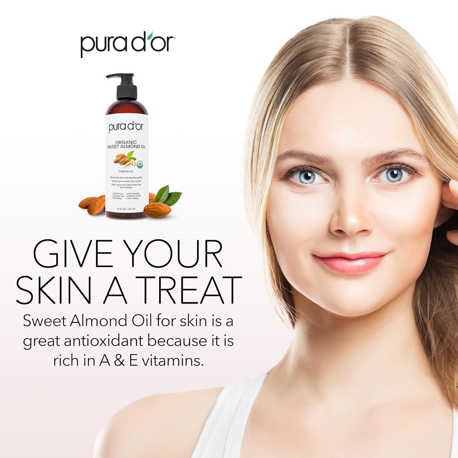 Detalle 2 de PURA D'OR Sweet Almond Oil 16 oz