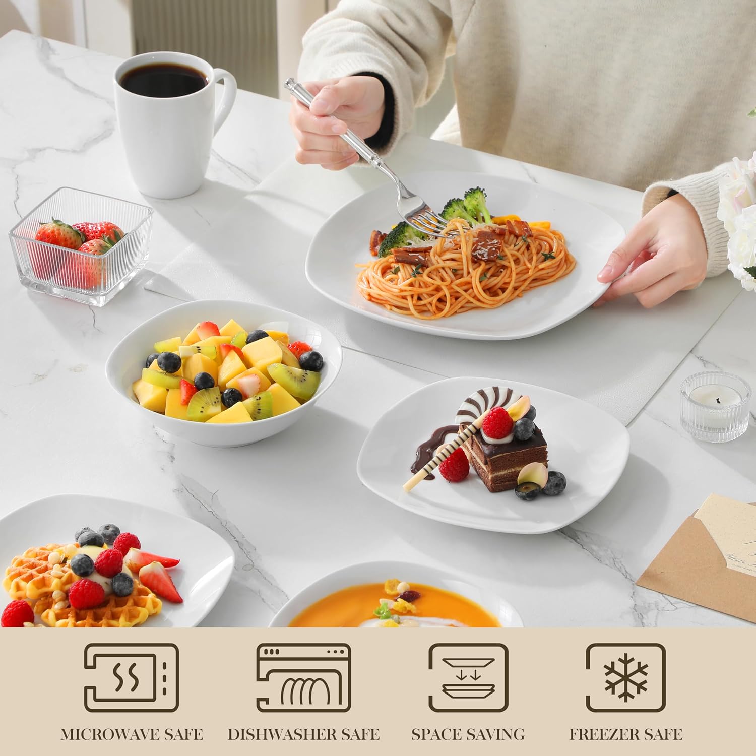 Detalle de MALACASA 16-Piece Porcelain Dinner Set for 4 – Elisa Series