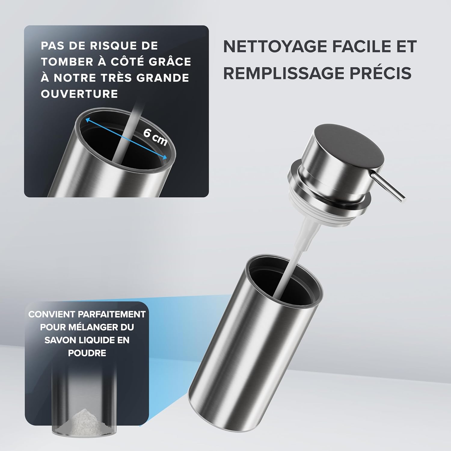 Thumbnail 1 de Distributeur de Savon Sletterhage en Acier Inoxydable – Argent, design autoportant sans perçage