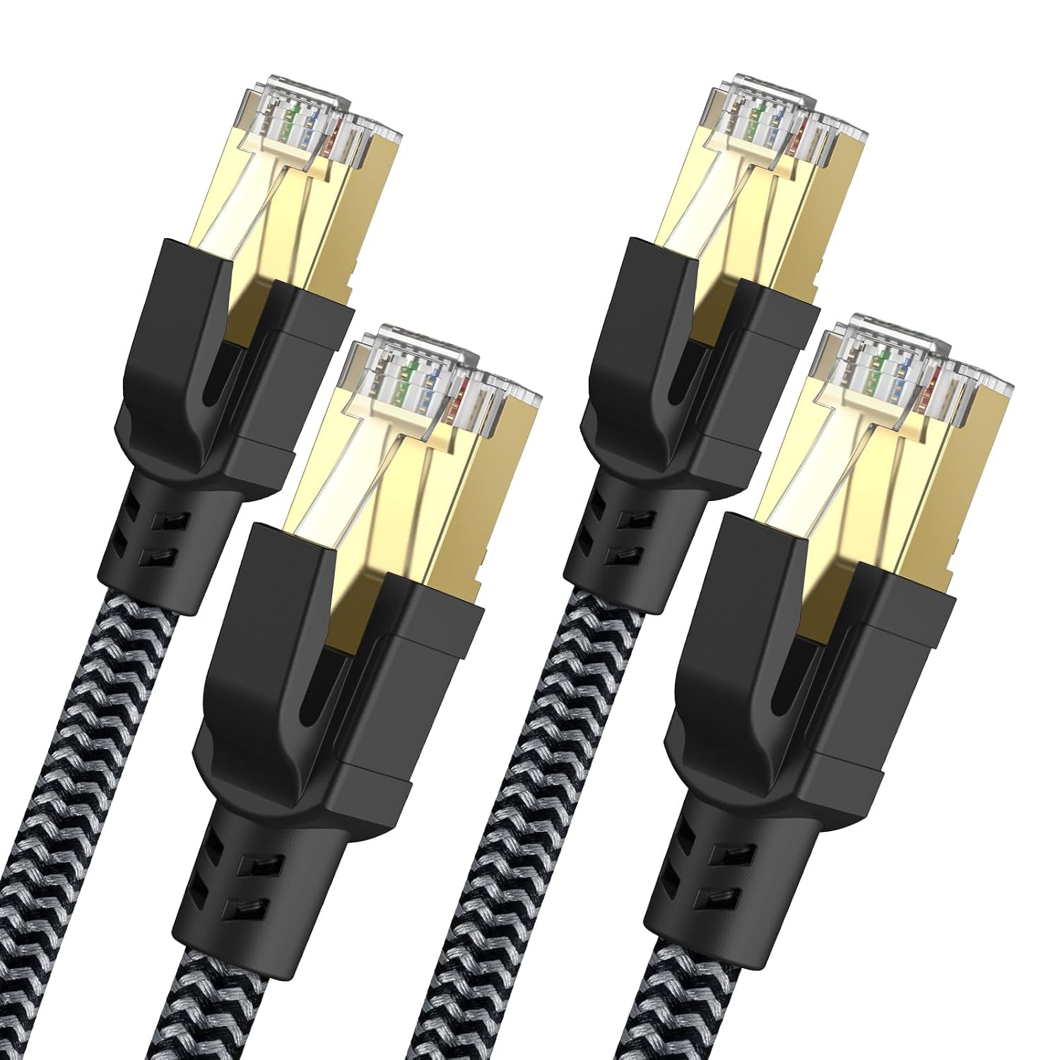 Detalle de CABNEER Cat 8 Ethernet-Kabel (3 m, 2er-Set) – 40 Gbps, 2000 MHz, geschirmt für RJ45-Netzwerk