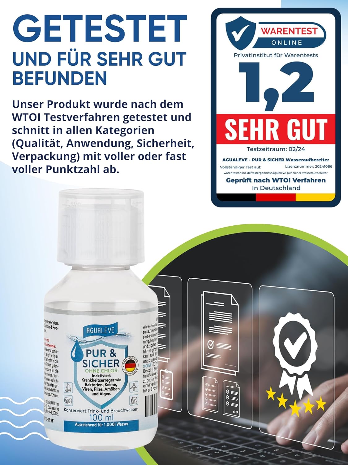 Thumbnail 6 de AGUALEVE PUR & SICHER ohne Chlor Wasseraufbereiter – Trinkwasseraufbereitung für Notfall, Camping und Reisen