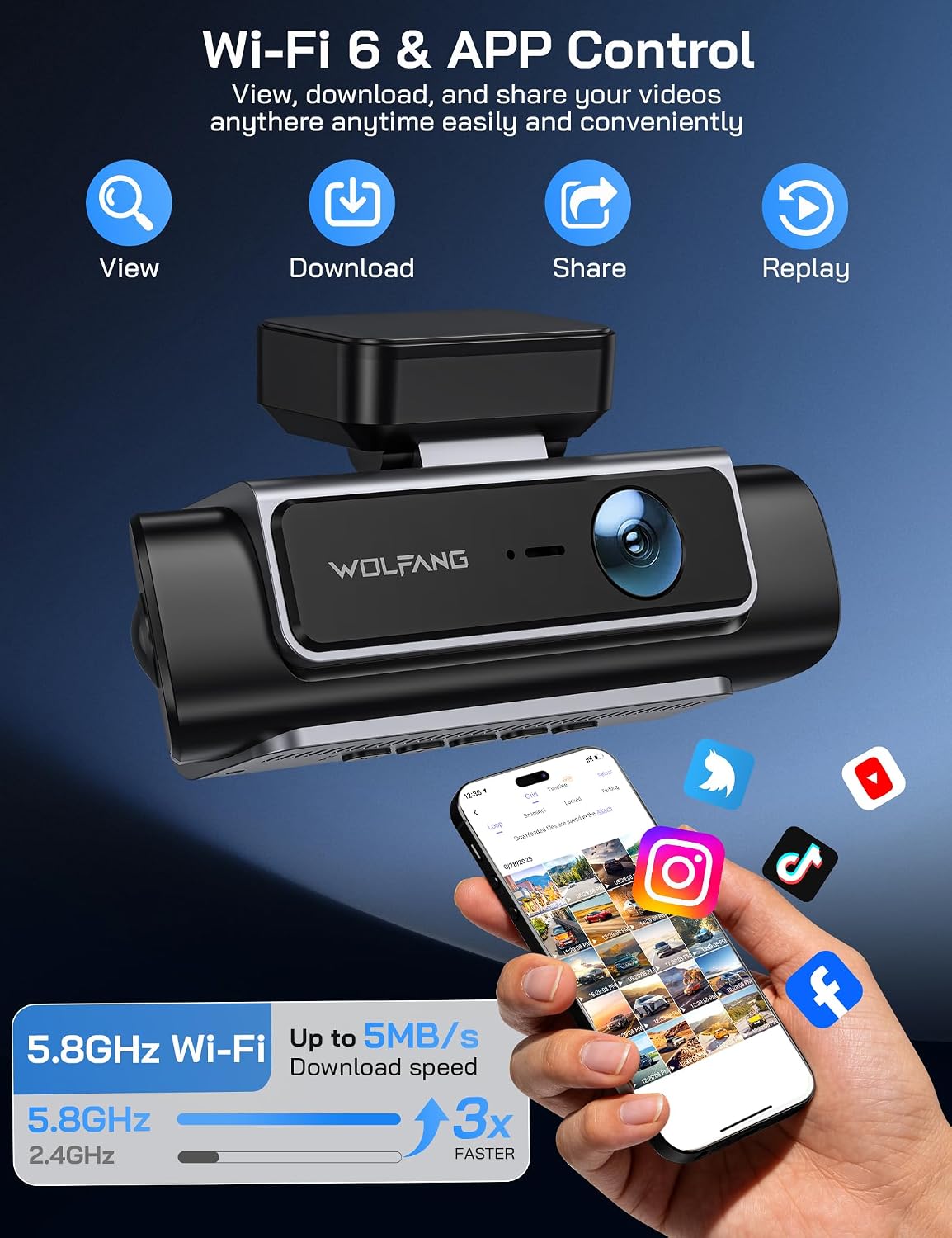 Thumbnail 3 de WOLFANG WD07 4-channel dash cam, 4K front, three 1080p views and Wi-Fi