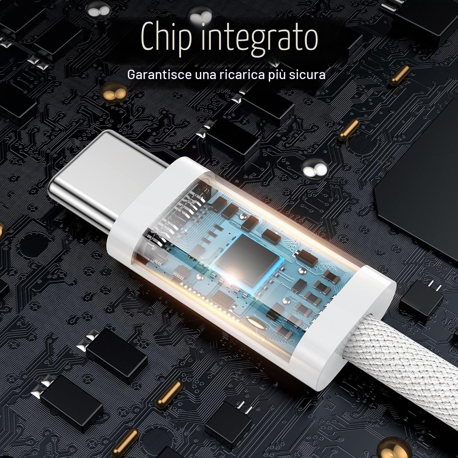 Detalle de NIBIKIA 100W Cavo USB-C 1M+1M: ricarica rapida in nylon, 2 lunghezze integrate