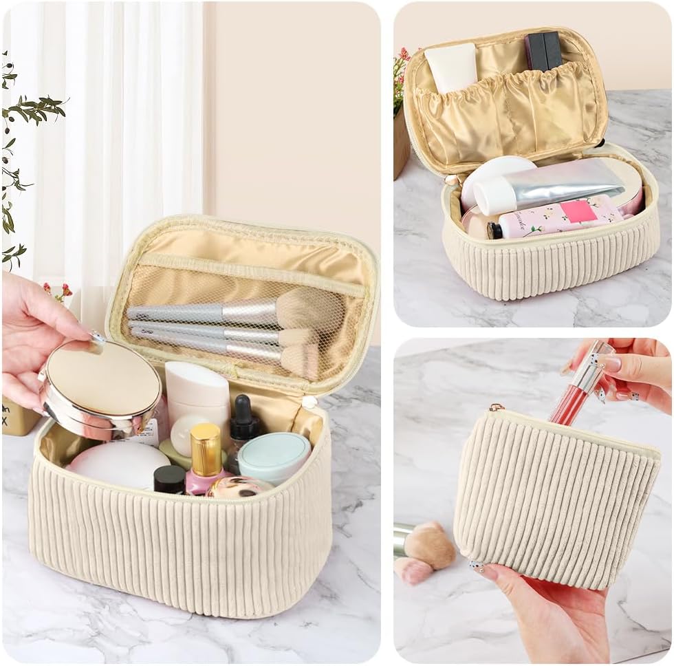 Detalle de Aucuu Trousse de Maquillage en Velours Côtelé – Lot de 3, 3 Tailles