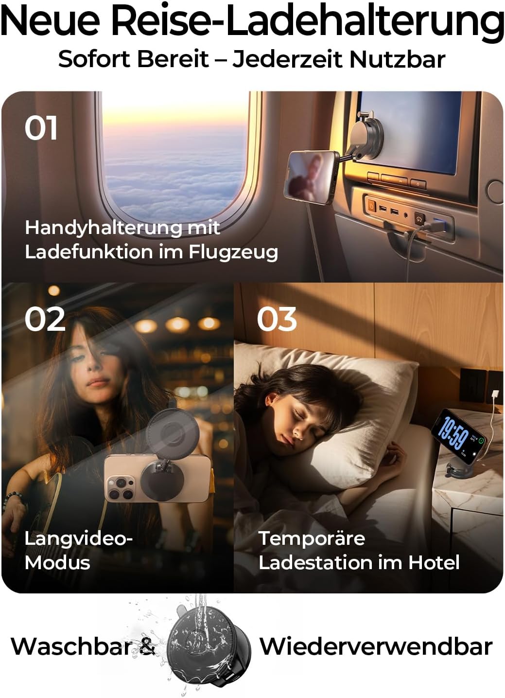 Detalle de LISEN Handyhalterung Auto mit Ladefunktion – MagSafe Halterung mit Vakuumbasis, Qi2.2 25W & 24 N52 Magnete