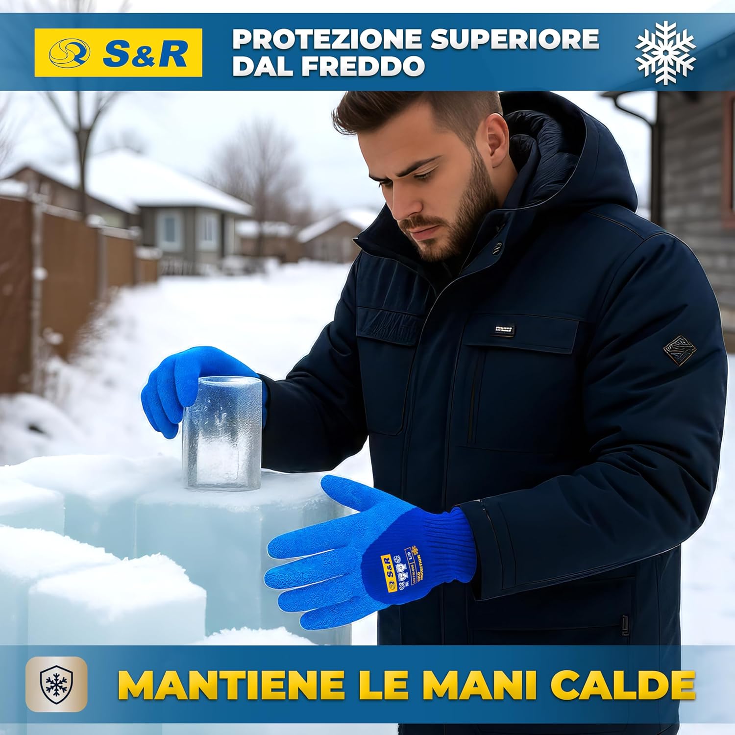 Detalle de S&R Guanti da Lavoro Invernali Termici - 2 Paia, Taglia L/9, fodera acrilica calda, rivestimento lattice idrorepellente