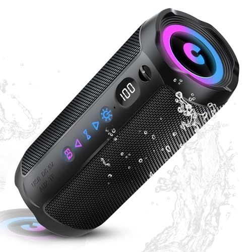 Detalle de Altavoz Bluetooth Portátil 25W coioc: sonido envolvente 360°, IPX7 y RGB para exteriores