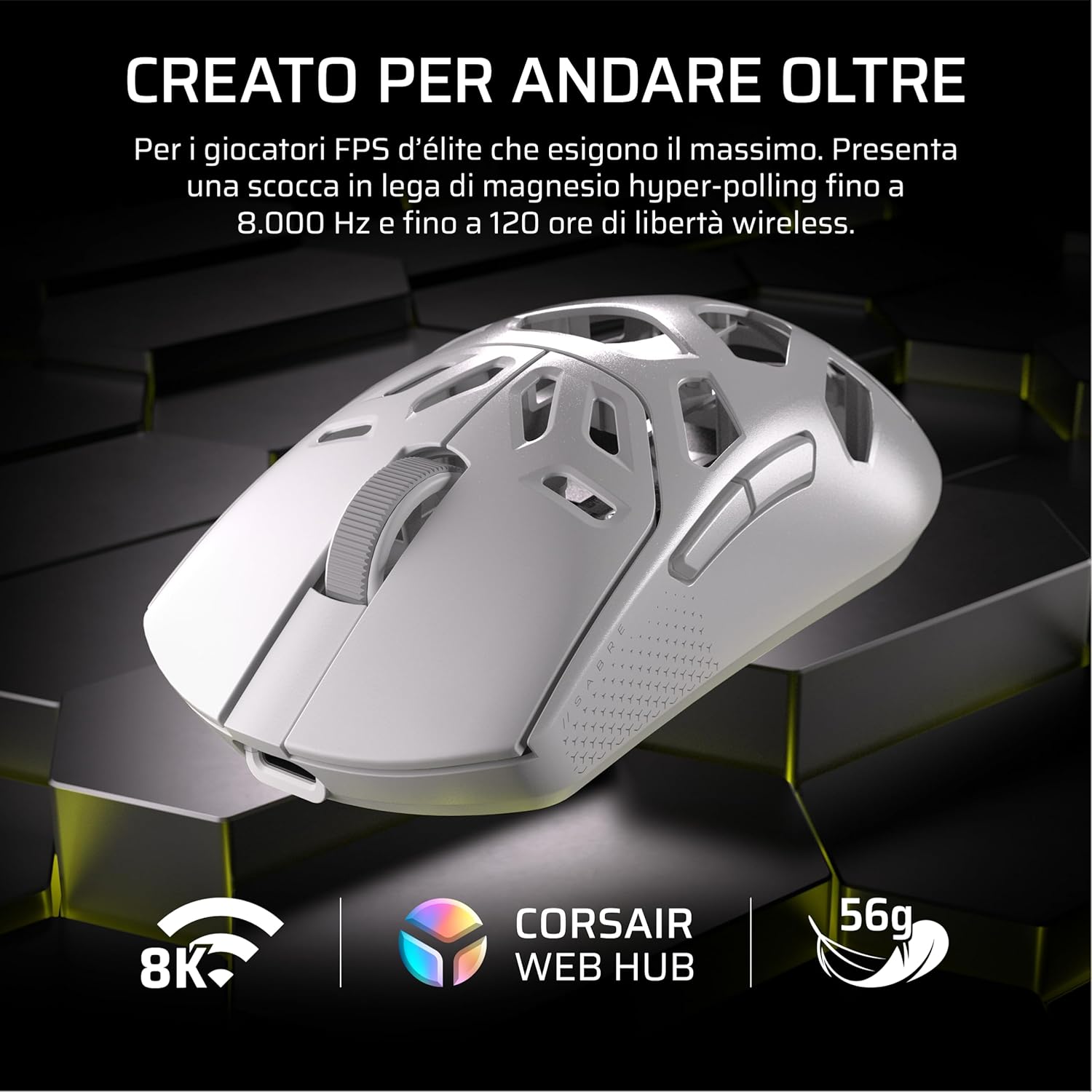 Thumbnail 1 de Corsair SABRE v2 PRO MG Wireless Mouse da gioco bianco con sensore MARKSMAN S fino a 33.000 DPI e 8.000 Hz