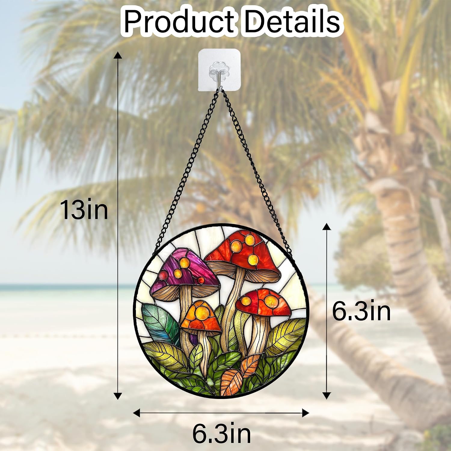 Thumbnail 6 de DASTOLL Mushroom Leaves Window Suncatcher, 6.3-Inch Red and White Glass Decor