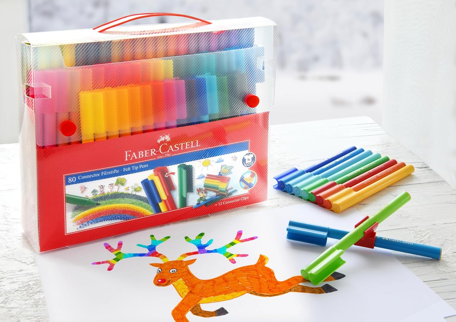 Thumbnail 1 de Faber-Castell Stylo feutre 155579 – Set de 80 feutres multicolores avec clips de connexion