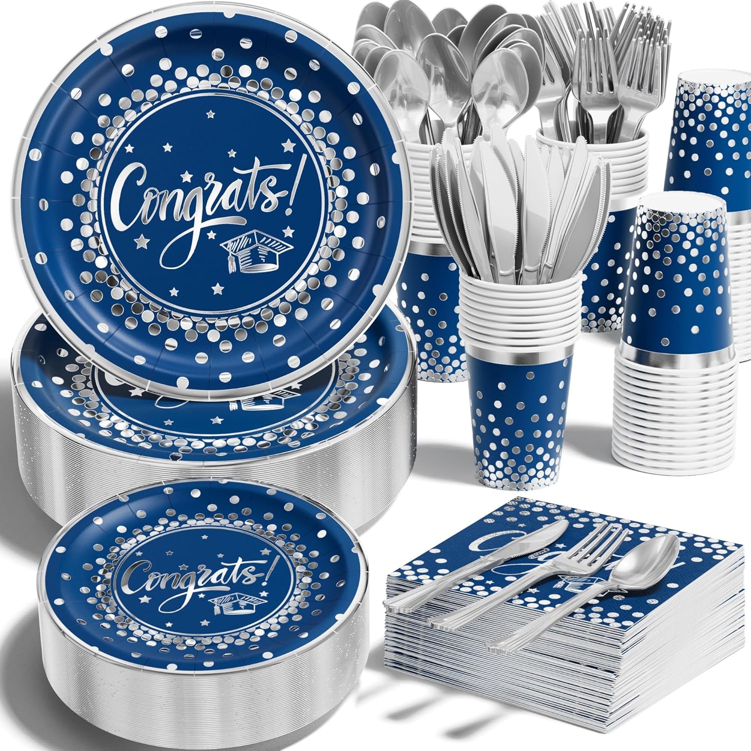 Thumbnail 6 de Ecomore 2026 Graduation Party Decoration - 350 Pcs Blue Gold Disposable Dinnerware Set for Class of 2026