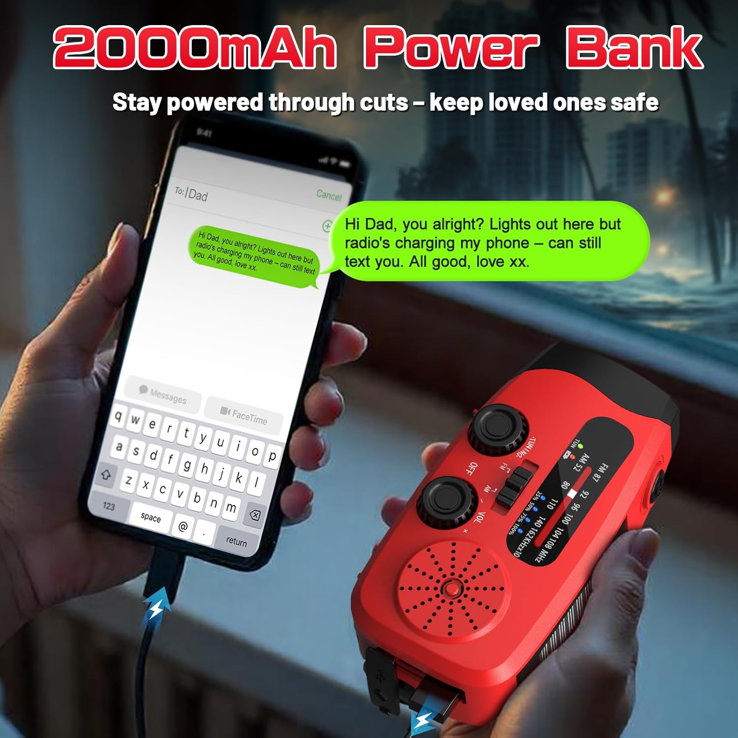 Detalle 2 de Rychi Wind Up Solar Radio, 7400mWh power bank
