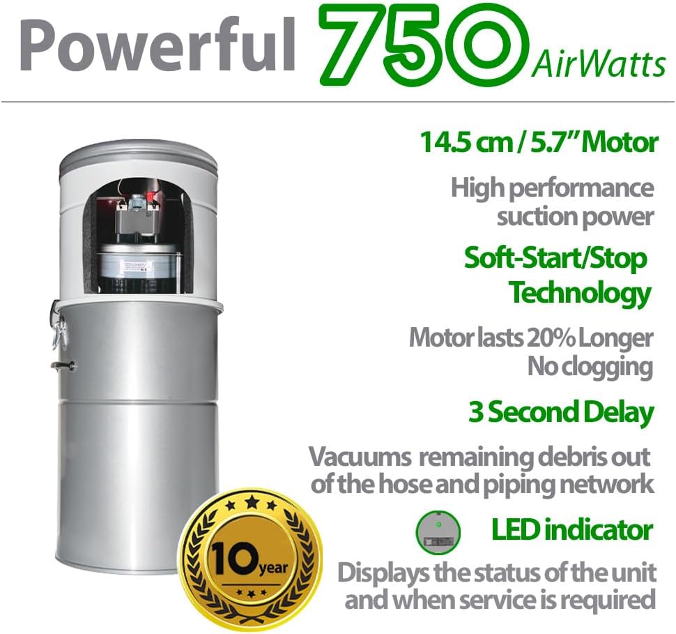 Detalle de OVO OVO-750ST-35H Central Vacuum System, 750 Airwatts, 35 L Hybrid Filtration