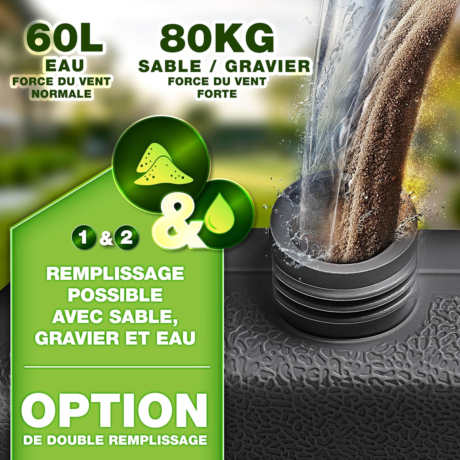 Thumbnail 2 de Tillvex Lestage & Dalles Carrées pour Parasol Déporté — Base remplissable 60 L / 80 kg, 4 pièces avec connecteur métallique (Anthracite)