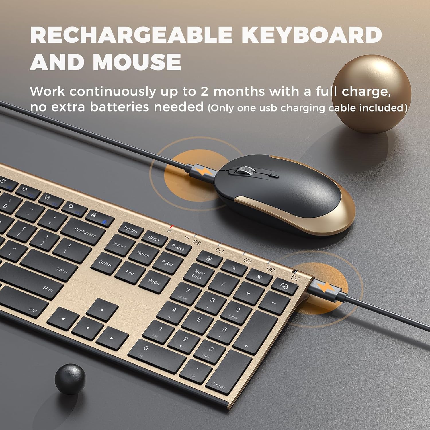 Detalle de Vssoplor 2.4GHz Wireless Keyboard and Mouse Combo (Nano USB Receiver, Rechargeable) — Compact Quiet Full-Size Set for Windows