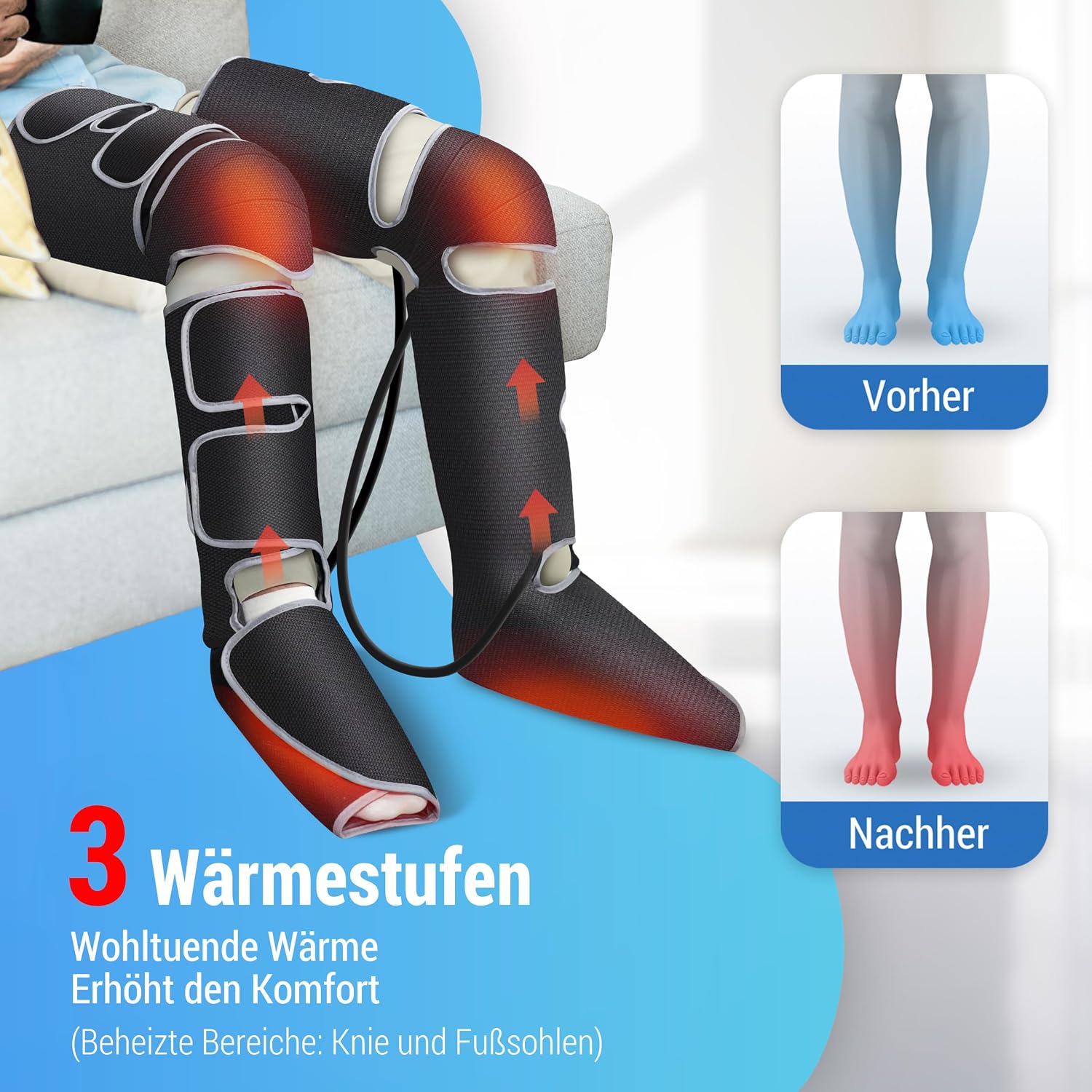 Thumbnail 2 de COMFIER Beinmassagegerät mit Kompression & Wärme für Waden, Knie und Fuß – 3 Heizstufen, 3 Intensitäten
