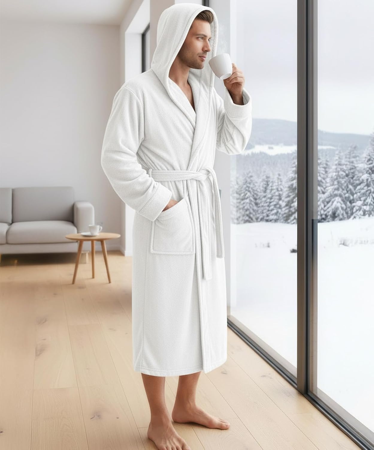 Detalle 2 de NY Threads EU0616 Hooded Fleece Bathrobe with Belt and Front Pockets