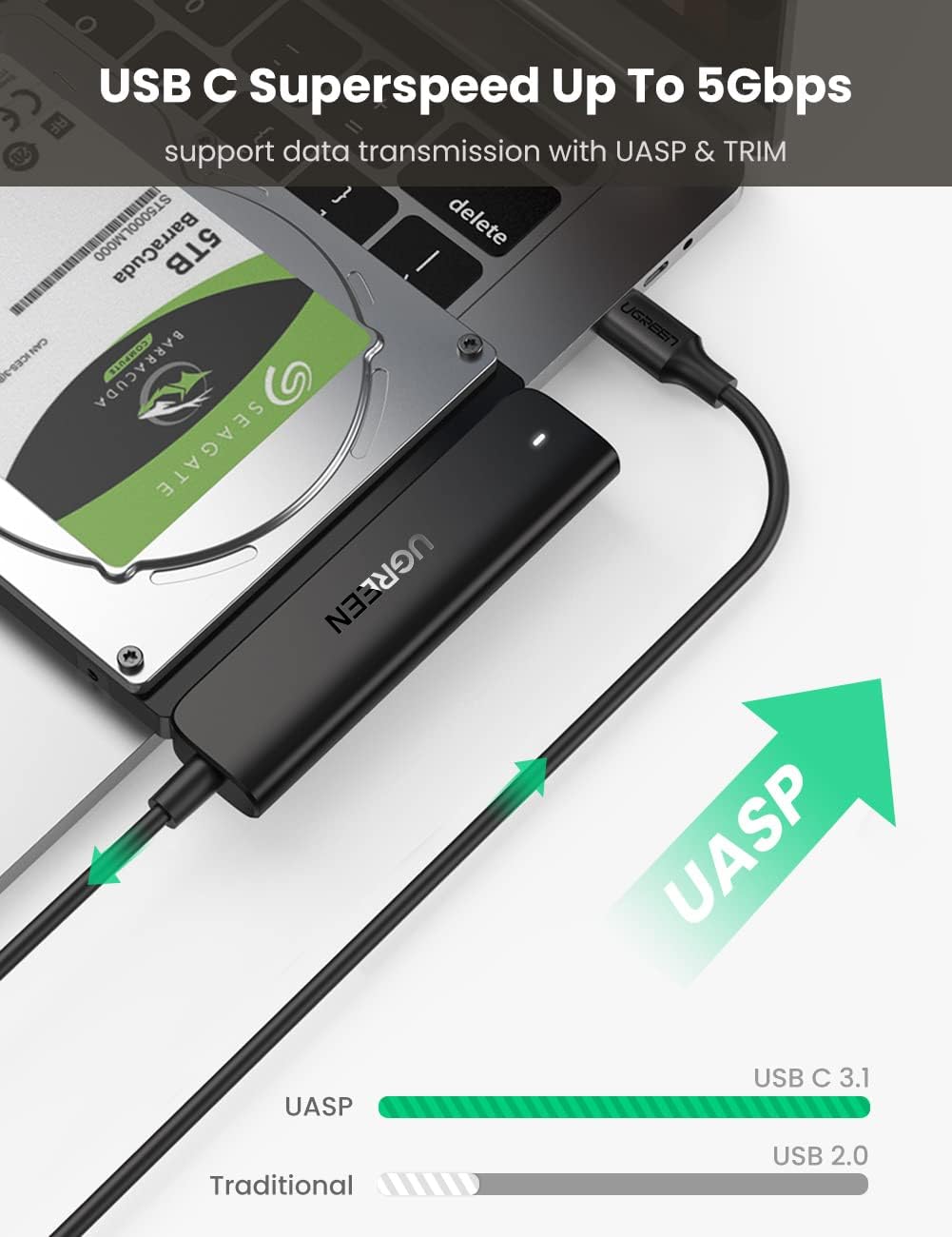 Thumbnail 2 de UGREEN 70610 SATA to USB-C Adapter Cable with UASP, 5Gbps