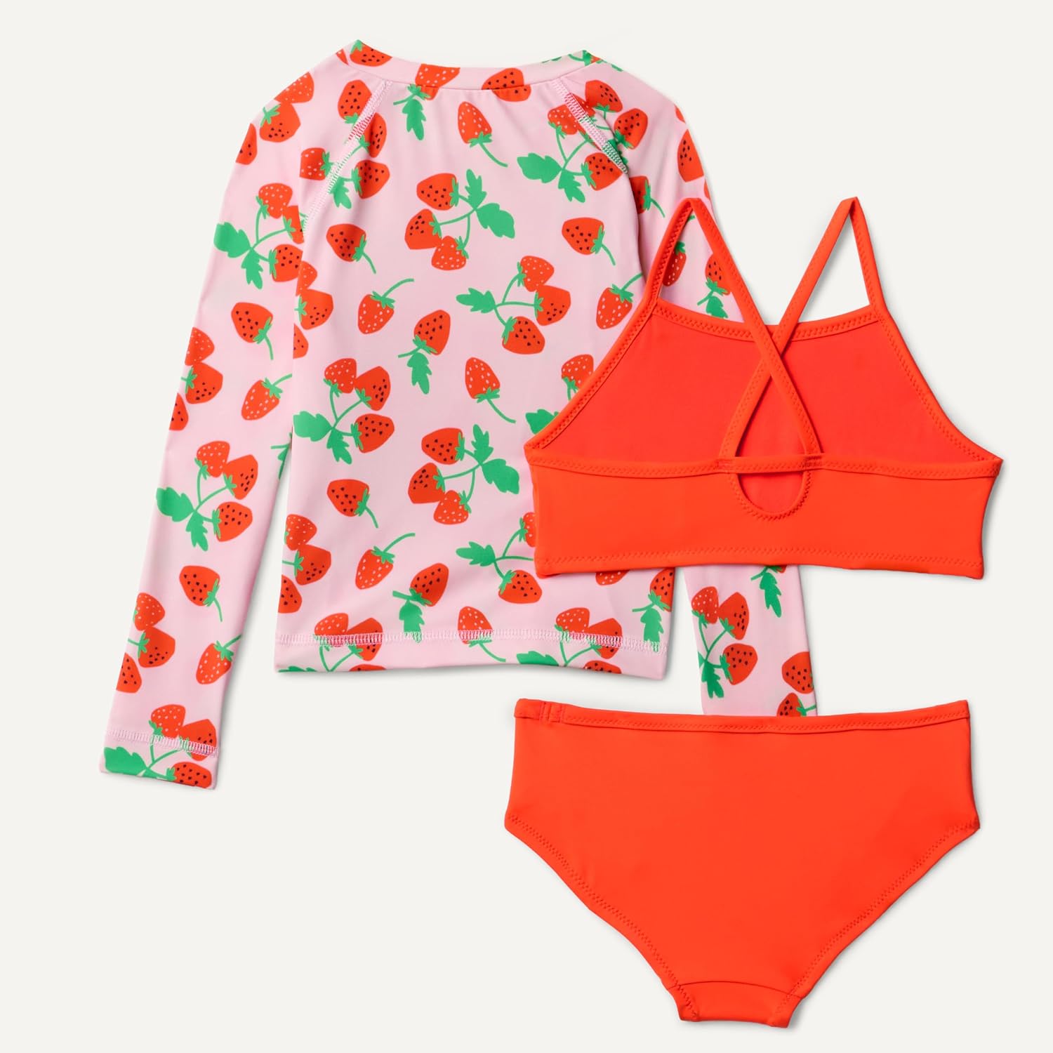 Detalle de Maillot de bain 3 pièces fille Amazon Essentials : rashguard manches longues et bikini