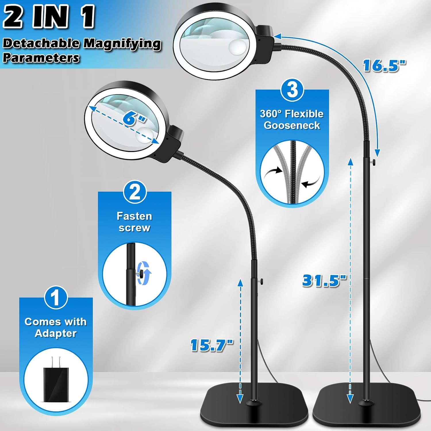 Detalle de Large Floor Magnifying Lamp with Light