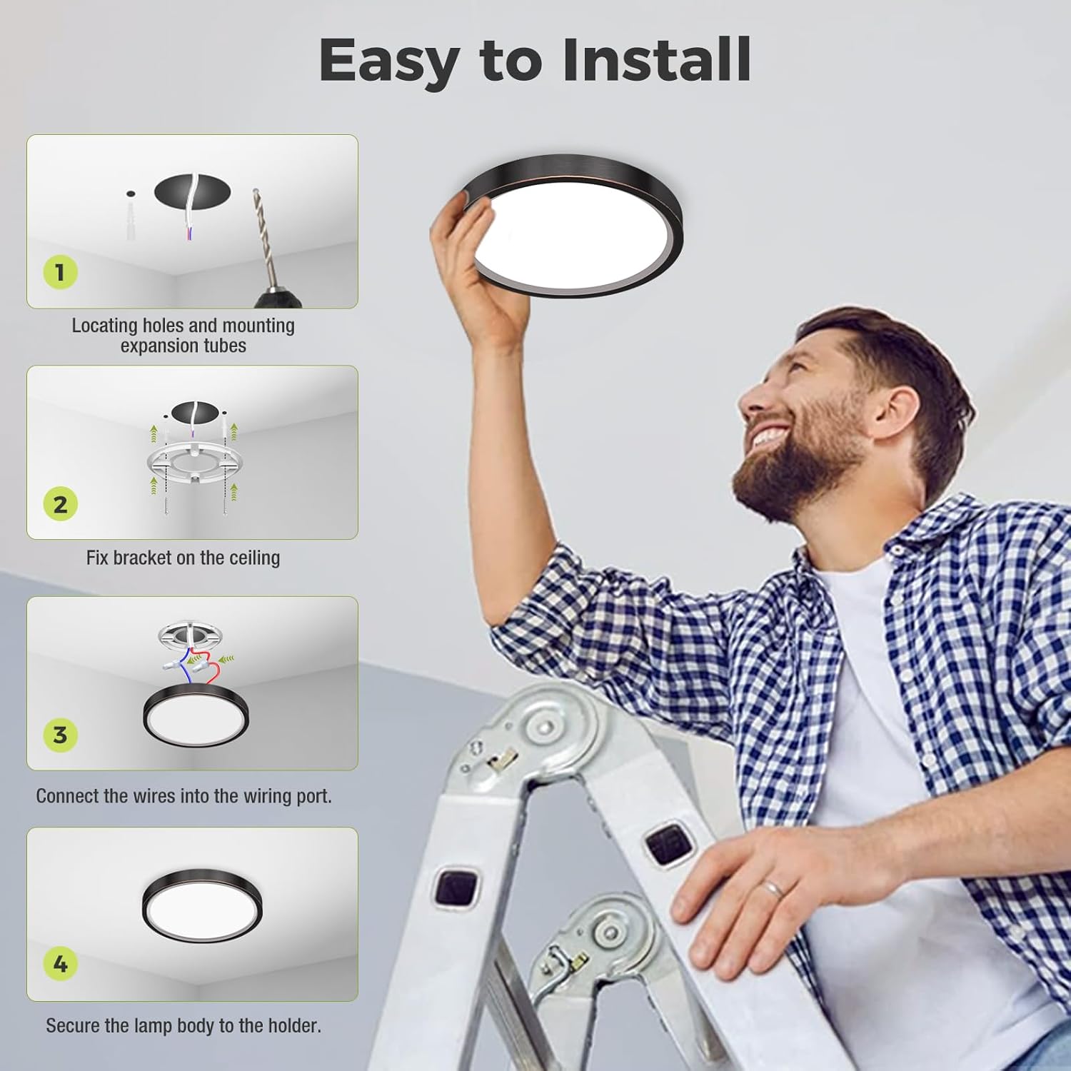 Detalle de hepside LED Ceiling Light with 3 Colour Temperatures (3000K/4000K/6500K) – IP54, Ø18cm, Oil Rubbed Bronze