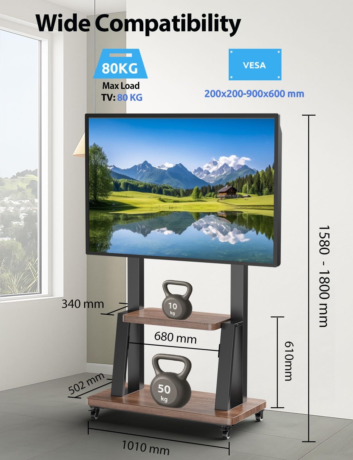 Detalle 2 de JXMTSPW TV Stand for 32–100 inch, 80 kg capacity