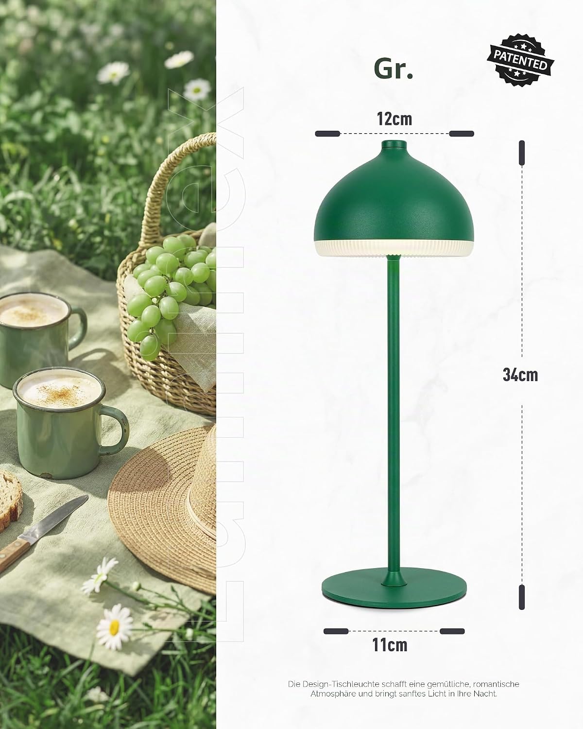 Detalle de LuminexDesigns 2er LED Tischlampe kabellos mit Akku – dimmbar, IP54 Schutz, Vintage-Design