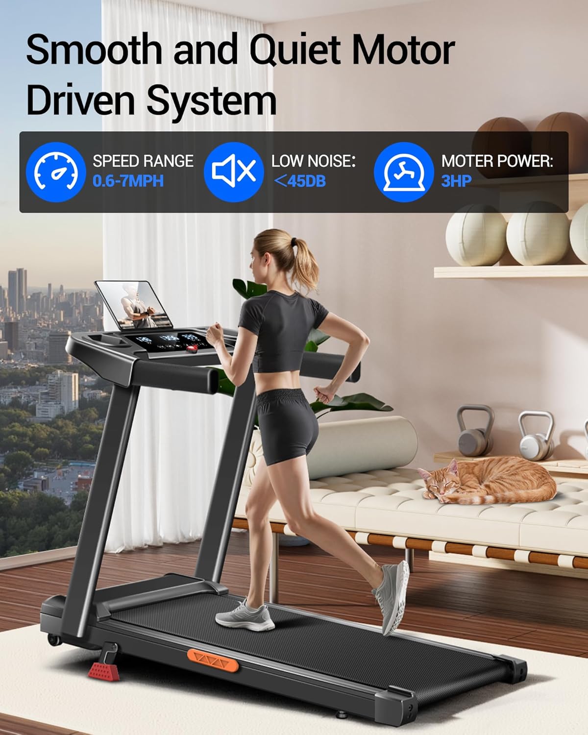 Thumbnail 5 de UMAY tapis de course pliable 12 km/h : inclinaison 0%, 10%, 15° et console avec suivi cardio